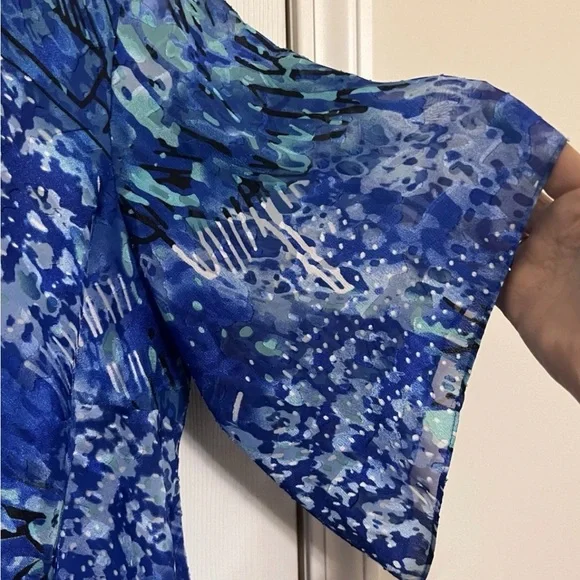 ALEX EVENINGS PLUS SIZE 2X BLUE CHIFFON RUFFLE TIERED ASYMMETRIC BLOUSE TOP - Picture 5 of 12